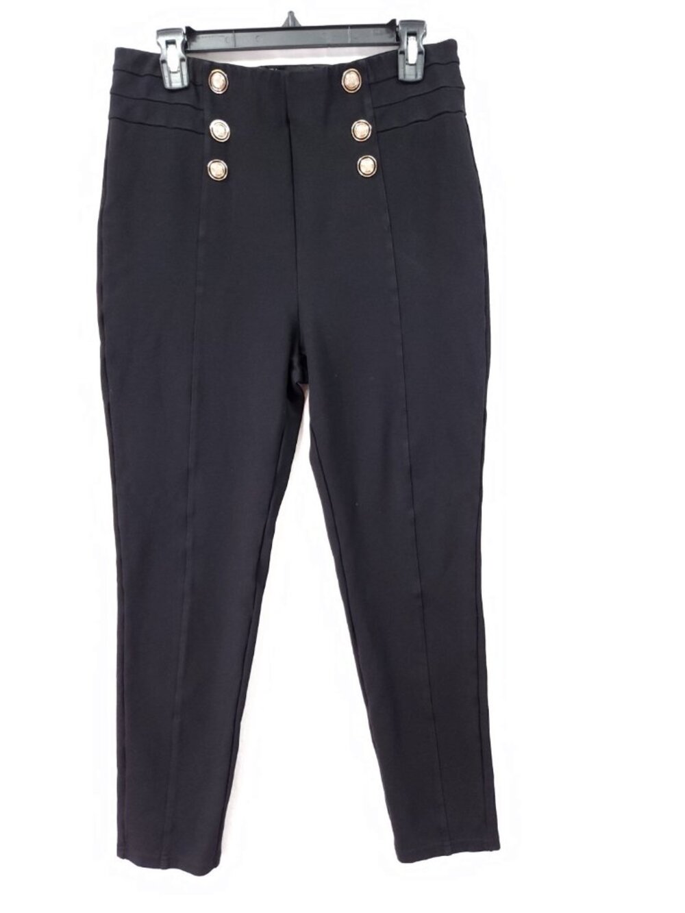 Zara Black Sailor Gold Button Front Pull On Pants Size XL (30x26) Elastic Waist